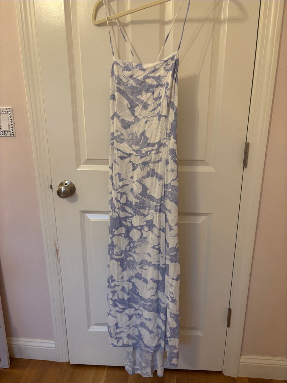 Blue & White Spaghetti-Strap Maxi Dress